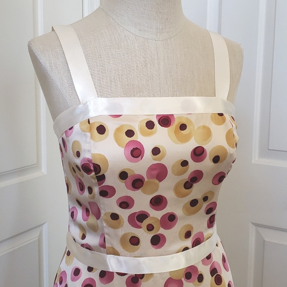 VINTAGE 100% Silk Polkadot Slip Dress Pink Yellow SIZE 4 - Picture 3 of 12